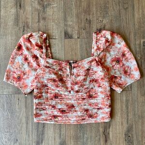 Express Pink Floral Puff Sleeve Blouse
